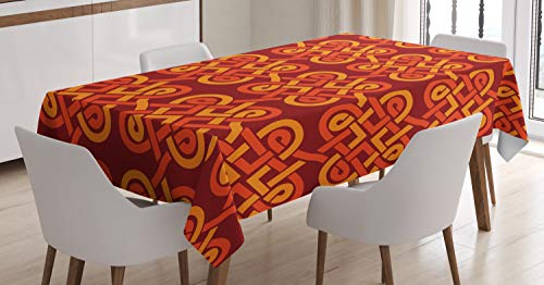 ABAKUHAUS irisch Tischdecke, Alte Muster-keltischer Knoten, Personalisierter Druck mit Klaren Farben Waschbar Wasserfest kein Verblassen, 140 x 200 cm, Orange Rot von ABAKUHAUS