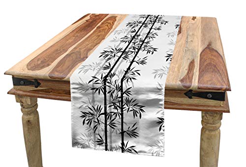 ABAKUHAUS Bambus Tischläufer, Bambus-Baum-Blätter, Esszimmer Küche Rechteckiger Dekorativer Tischläufer, 40 x 225 cm, Weiß Schwarz von ABAKUHAUS