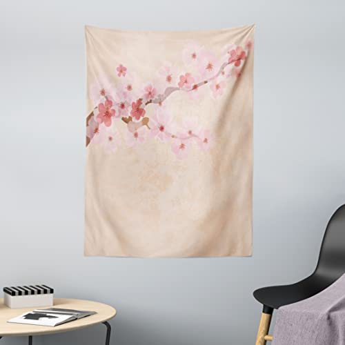 ABAKUHAUS japanisch Wandteppich, Rosa Kirschblüten aus Weiches Mikrofaser Stoff Waschbar ohne Verblassen Digitaldruck, 110 x 150 cm, Pink von ABAKUHAUS