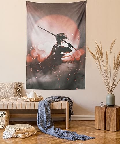 ABAKUHAUS japanisch Wandteppich und Tagesdecke, Samurai Japan aus Weiches Mikrofaser Stoff Waschbar ohne Verblassen Digitaldruck, 140 x 230 cm, Lachs Umber von ABAKUHAUS