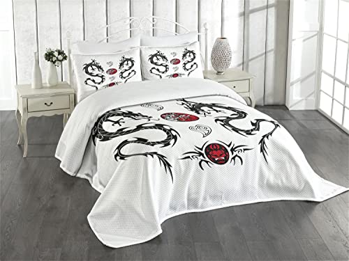 ABAKUHAUS japanische Drachen Tagesdecke Set, Tribal Tattoo Asian, Set mit Kissenbezug farbfester Digitaldruck, für Einzelbetten 170 x 220 cm, Weiß Schwarz Rot ABAKUHAUS japanische Drachen Tagesdecke Set, Tribal Tattoo Asian, Set mit Kissenbezug farbfester Digitaldruck, für Einzelbetten 170 x 220 cm, Weiß Schwarz Rot von ABAKUHAUS