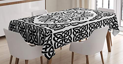 ABAKUHAUS keltisch Tischdecke, Filigree Abstrakt Knot, Personalisierter Druck mit Klaren Farben Waschbar Wasserfest kein Verblassen, 140 x 200 cm, Schwarz Weiß von ABAKUHAUS