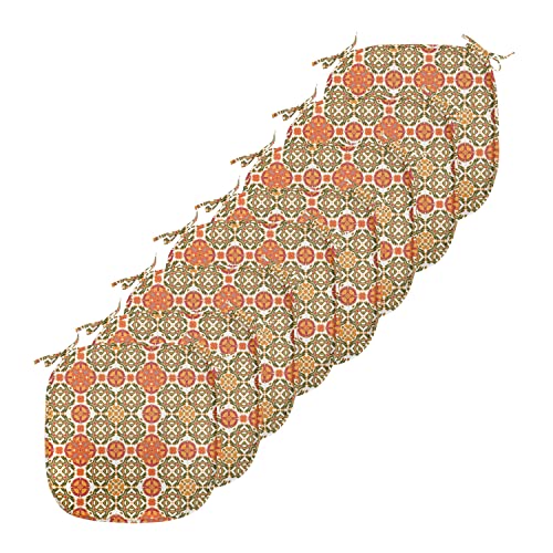 ABAKUHAUS marokkanisch Polster für Esszimmerstühle, Vintage orientalische Fliese, Dekoratives wasserfestes Kissen mit Riemen für Küchensitze, 40 cm x 40 cm-8er Pack, Orange Maroon Smaragd von ABAKUHAUS