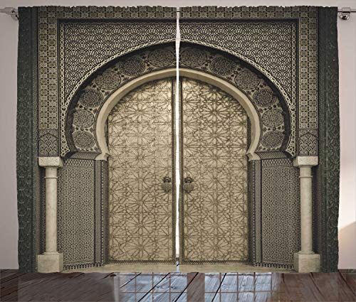 ABAKUHAUS Marokkanisch Rustikaler Vorhang, Gealterte Tor Geometric, Wohnzimmer Universalband Gardinen mit Schlaufen und Haken, 280 x 260 cm, Schwarz Sepia ABAKUHAUS Marokkanisch Rustikaler Vorhang, Gealterte Tor Geometric, Wohnzimmer Universalband Gardinen mit Schlaufen und Haken, 280 x 260 cm, Schwarz Sepia von ABAKUHAUS