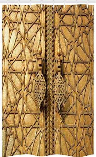 ABAKUHAUS marokkanisch Schmaler Duschvorhang, Marrakesch Königspalast, Badezimmer Deko Set aus Stoff mit Haken, 120 x 180 cm, Gold von ABAKUHAUS