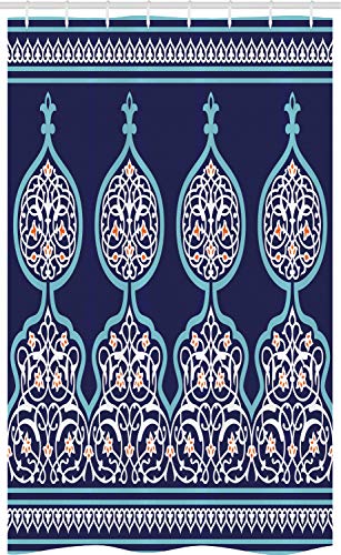ABAKUHAUS marokkanisch Schmaler Duschvorhang, Mystic Oriental Entwurf, Badezimmer Deko Set aus Stoff mit Haken, 120 x 180 cm, Teal Marineblau von ABAKUHAUS