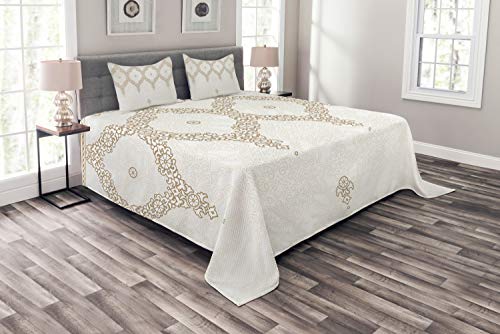 ABAKUHAUS marokkanisch Tagesdecke Set, Eastern Element Creme, Set mit Kissenbezügen Waschbar, für Doppelbetten 220 x 220 cm, Kamel Weiß von ABAKUHAUS