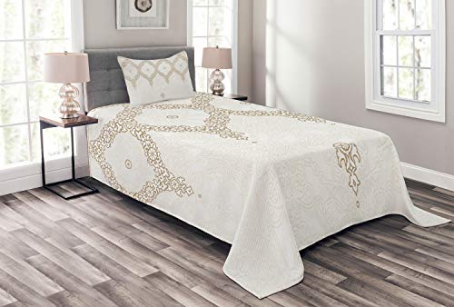 ABAKUHAUS marokkanisch Tagesdecke Set, Eastern Element Creme, Set mit Kissenbezügen Waschbar, für Einzelbetten 170 x 220 cm, Kamel Weiß von ABAKUHAUS