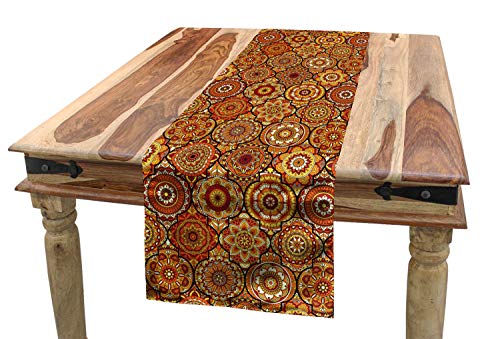 ABAKUHAUS marokkanisch Tischläufer, Blumenmotive Ottoman, Esszimmer Küche Rechteckiger Dekorativer Tischläufer, 40 x 180 cm, Orange Gelb Braun von ABAKUHAUS