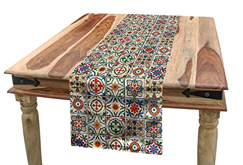 ABAKUHAUS marokkanisch Tischläufer, Dekorative abstrakte Blatt, Esszimmer Küche Rechteckiger Dekorativer Tischläufer, 40 x 180 cm, Rot Grün von ABAKUHAUS