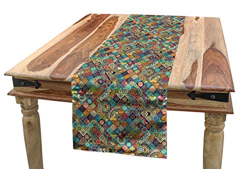 ABAKUHAUS marokkanisch Tischläufer, Orientalische Motive, Esszimmer Küche Rechteckiger Dekorativer Tischläufer, 40 x 180 cm, Teal Rot Grün von ABAKUHAUS
