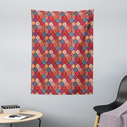 ABAKUHAUS marokkanisch Wandteppich, Oriental Wellig Natur aus Weiches Mikrofaser Stoff Waschbar ohne Verblassen Digitaldruck, 110 x 150 cm, Rot Türkis von ABAKUHAUS