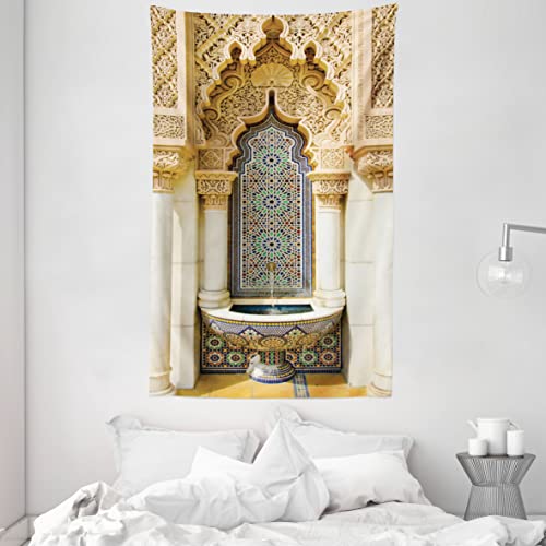ABAKUHAUS marokkanisch Wandteppich und Tagesdecke, Vintage Eastern Art aus Weiches Mikrofaser Stoff Waschbar ohne Verblassen Digitaldruck, 140 x 230 cm, Elfenbein Blassbraun Blau von ABAKUHAUS