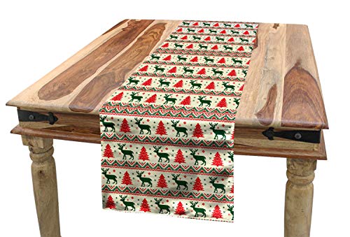 ABAKUHAUS nordisch Tischläufer, Pixel Art Weihnachten, Esszimmer Küche Rechteckiger Dekorativer Tischläufer, 40 x 180 cm, Smaragdgrün Scharlachrot Beige von ABAKUHAUS
