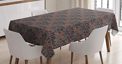 ABAKUHAUS persisch Tischdecke, Oriental Paisley-Motiv, Pflegeleicht mit Modernster Druck Technologie Waschbar und Personalisiert, 140 x 240 cm, Schwarz Teal Rot von ABAKUHAUS