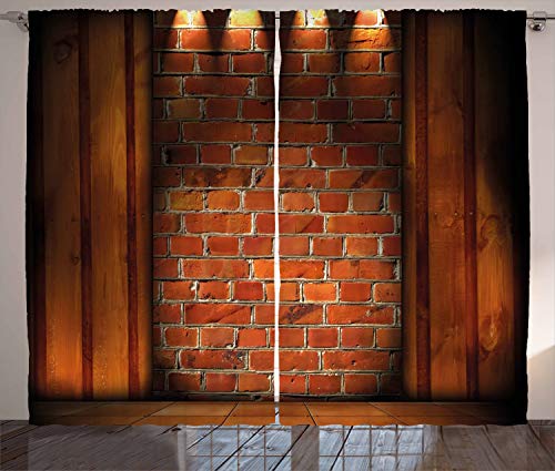 ABAKUHAUS rustikal Wand Rustikaler Gardine, Mauerwerk, Schlafzimmer Kräuselband Vorhang mit Schlaufen und Haken, 280 x 245 cm, Orange Ringelblume von ABAKUHAUS