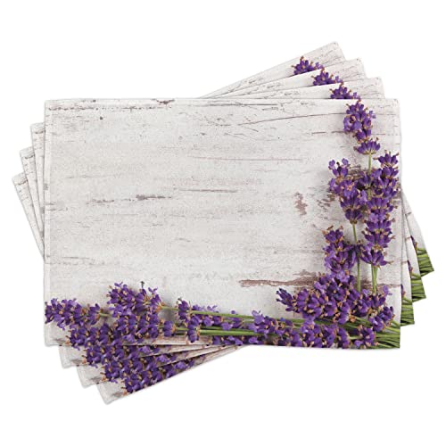 ABAKUHAUS rustikales Holz Platzmatten, Lavendel-Blumen auf Vintage alte Art-Tabellen-Retro Illustration, Waschbare Stoff Esszimmer Küche Tischdekorations Digitaldruck, Lila von ABAKUHAUS
