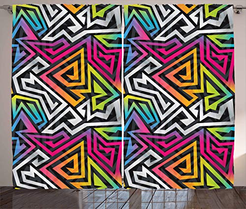 ABAKUHAUS urban Graffiti Rustikaler Gardine, Regenbogen-Labyrinth, Schlafzimmer Kräuselband Vorhang mit Schlaufen und Haken, 280 x 245 cm, Orange Magenta von ABAKUHAUS