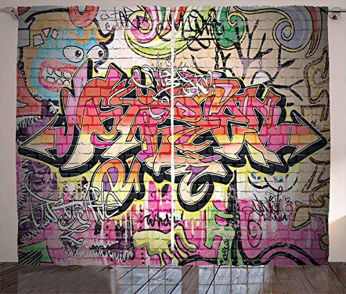 ABAKUHAUS urban Graffiti Rustikaler Vorhang, surreal Malerei, Wohnzimmer Universalband Gardinen mit Schlaufen und Haken, 280 x 175 cm, Pink Aqua von ABAKUHAUS