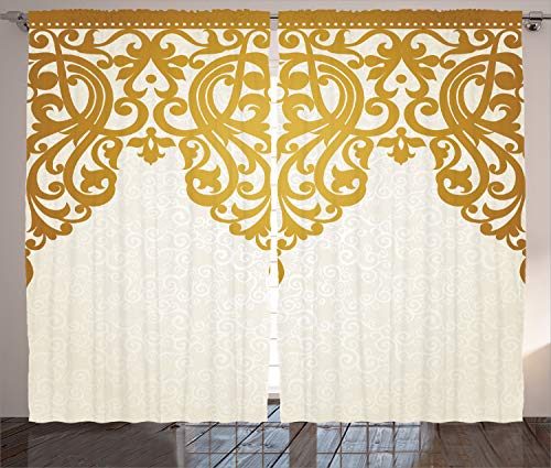 ABAKUHAUS viktorianisch Rustikaler Vorhang, Mittelalterliche Barock-Kunst, Wohnzimmer Universalband Gardinen mit Schlaufen und Haken, 280 x 245 cm, Hellbraun Creme von ABAKUHAUS