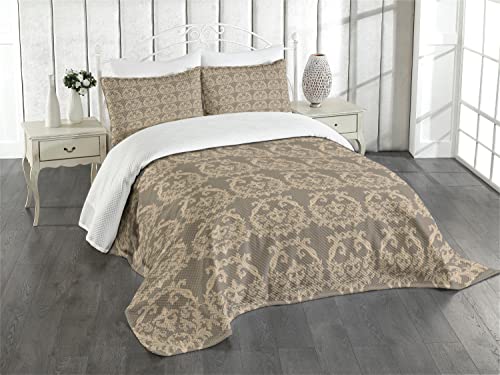 ABAKUHAUS viktorianisch Tagesdecke Set, Flora Barock Classy, Set mit Kissenbezügen Waschbar, für Doppelbetten 220 x 220 cm, Braun Taupe von ABAKUHAUS