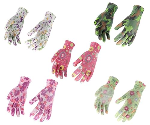 ABAZO 5 PAAR Gartenhandschuhe Damen Schutzhandschuhe Handschuhe, Arbeitshandschuhe mit Grip, Schutzhandschuhe Montagehandschuhe Gardening Gloves, Arbeitshandschuhe Damen Garten Handschuhe von ABAZO