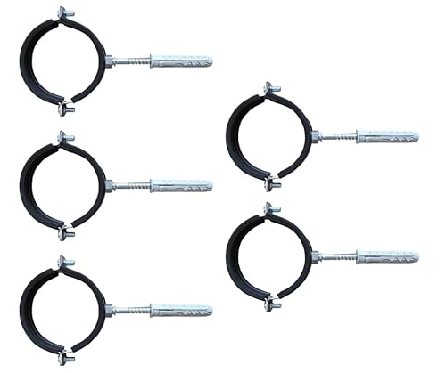 ABAZO 5 Stück Stahlrohrschelle mit Dichtung und Dübel (75-80) 2 1/2" Schwarz von ABAZO