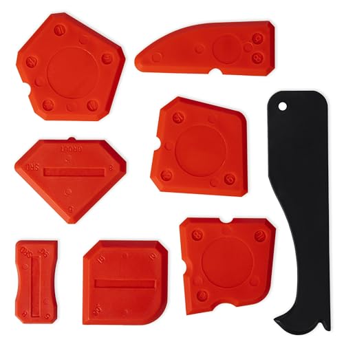 ABAZO Silikon Abzieher 8 Set- Rot Fugenglätter Silikon - Acryl Und Silikonabzieher Fugenabzieher - Silikonfugen Abzieher - Fugenspachtel Verschiedene Oberflächen Acryl und Harz –Mit Schneidemesser von ABAZO