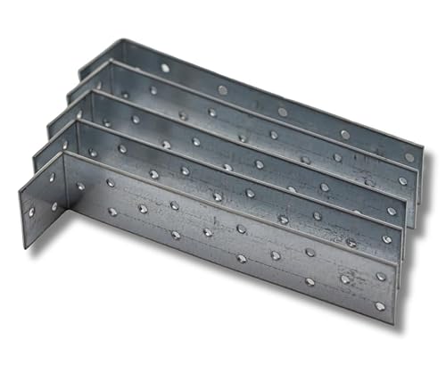 ABAZO - Winkelverbinder, Holzverbinder Metall, Galvanisches Zink Silber, Lochblech Bauwinkel Winkelblech Balkenwinkel bei Holzbau, Befestigung und Montage - 10, 300mm/40mm/40mm von ABAZO