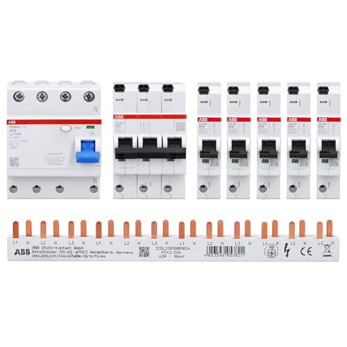 ABB FlexLine Set: 5x SX201-B16 Leitungsschutzschalter B + 1x SX203-B16 Leitungsschutzschalter B + 1x FX204 A-40A/0.03 FI-Schutzschalter + 1x PSX3/24N Phasenschiene von ABB