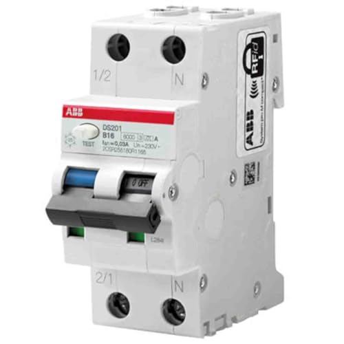 ABB RCBO System Pro M Compact DS201 FI/LS-Schalter 16A, 2-polig Typ A, Empfindlichkeit 30mA, DIN-Schienen-Montage von ABB