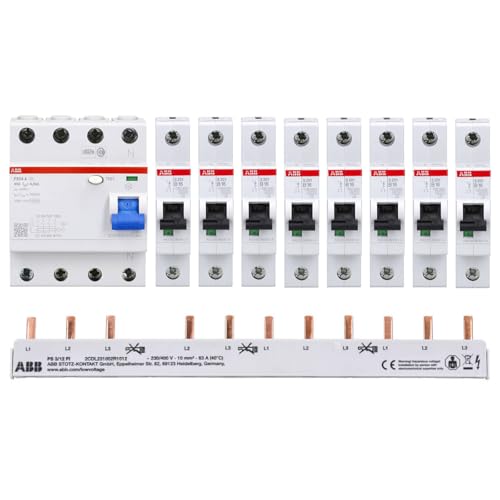 ABB 1x FI F204A-40/0,03 + 8x ABB LS-Schalter S201-B16 + 1x PS3/12+FI Fix Sammelschiene von ABB