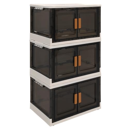 ABBAware 3er Set Aufbewahrungsbox mit Deckel, 43 Liter, jede Box stapelbar, faltbar mit Rollen zum mühelosen Transport. Praktische Öffnung zu 3 Seiten, Stapelbox aus PP-Kunststoff von ABBAware