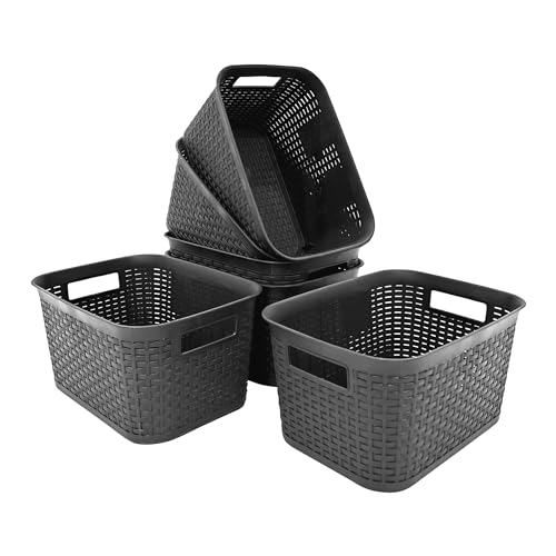 ABBAware 5er Set 9 Liter Aufbewahrungskorb mit Griffen im Rattan-Design, Anthrazit, der Umwelt zuliebe aus recyclebarem PP von ABBAware