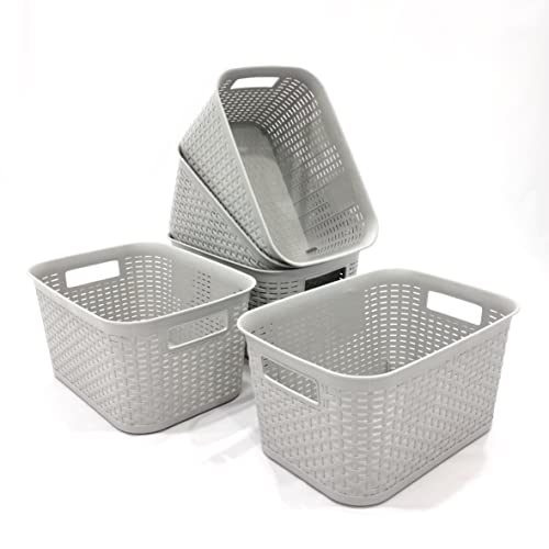 ABBAware 5er Set 9 Liter Aufbewahrungskorb mit Griffen im Rattan-Design, Hellgrau, der Umwelt zuliebe aus recyclebarem PP von ABBAware