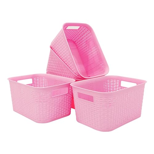 ABBAware 5er Set 9 Liter Aufbewahrungskorb mit Griffen im Rattan-Design, Pink, der Umwelt zuliebe aus recyclebarem PP von ABBAware