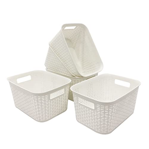 ABBAware 5er Set 9 Liter Aufbewahrungskorb mit Griffen im Rattan-Design, Weiß, der Umwelt zuliebe aus recyclebarem PP von ABBAware