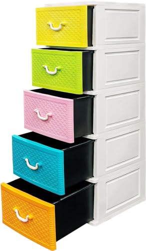 ABBAware Kommode 44x50x127 cm mit 5 großen XXL Schubladen, 40 Liter pro Schublade, die Fronten in schönen Candyfarben und moderner Weave-Optik der Umwelt zuliebe aus recyclebarem PP Kunststoff von ABBAware