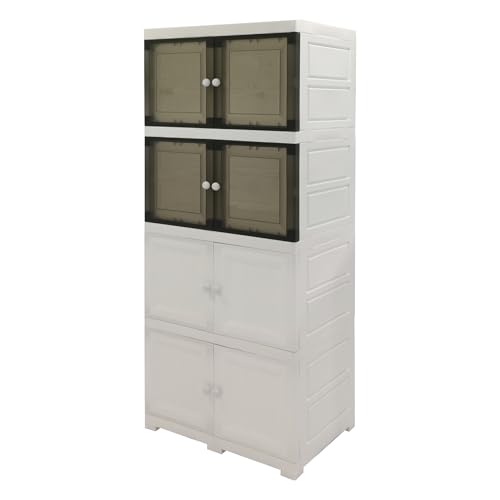 ABBAware Mehrzweckschrank mit einrastenden Klapptüren, Lagerschrank 68x48x176cm mit 4 extra großen Fächern, Stabile Ausführung 20kg pro Fach, Allzweck-Aufbewahrungsschrank mit durchsichtigen Türen von ABBAware