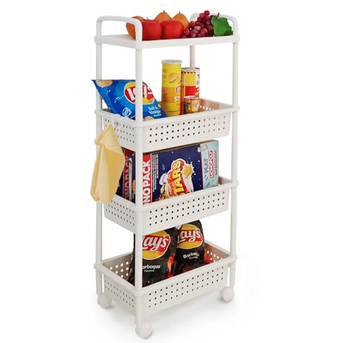ABBAware Rollwagen mit 3 Körben, 40 x 30 x 100 cm Kunststoff Weiß - Ablagefachwagen/Aufbewahrungswagen mit Rollen für Küche, Bad, Wohnzimmer ABBAware Rollwagen mit 3 Körben, 40 x 30 x 100 cm Kunststoff Weiß - Ablagefachwagen/Aufbewahrungswagen mit Rollen für Küche, Bad, Wohnzimmer von ABBAware