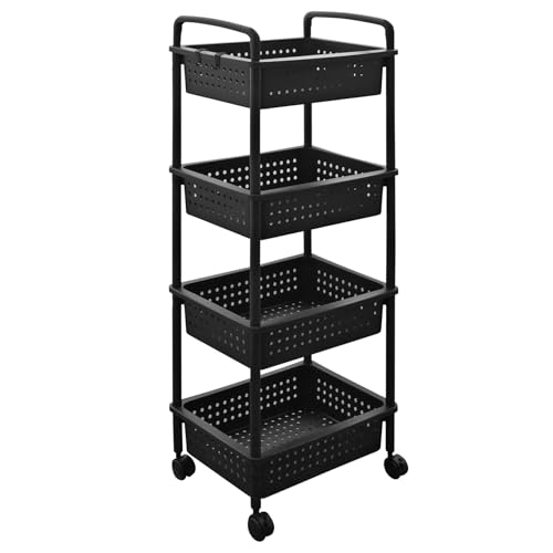ABBAware Rollwagen mit 4 Körben, 40 x 30 x 100 cm Kunststoff Schwarz - Ablagefachwagen/Aufbewahrungswagen mit Rollen für Küche, Bad, Wohnzimmer ABBAware Rollwagen mit 4 Körben, 40 x 30 x 100 cm Kunststoff Schwarz - Ablagefachwagen/Aufbewahrungswagen mit Rollen für Küche, Bad, Wohnzimmer von ABBAware