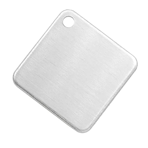 ABBECIAO 50 Stück 3,2 cm Aluminium quadratische Rohlinge entgratet für Metallstempeln und Gravieren, 0,2 cm dicke Haustier-ID-Tags, Schlüsselanhängerherstellung mit Loch von ABBECIAO