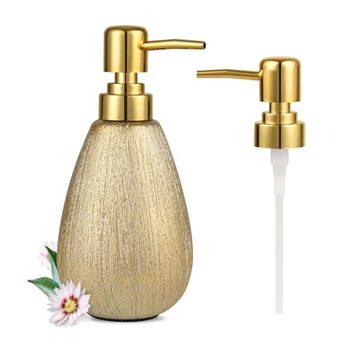 ABBI NIMO Seifenspender aus gebürsteter goldfarbener Keramik, 325 ml, strukturierter Hand- oder Spülseifenspender mit Goldener Kunststoffpumpe für Badezimmer oder Küche von ABBI NIMO