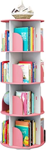 3/4/5 Etagen drehbares weißes Bücherregal um 360 Grad, freistehendes stapelbares Bücherregal, Kinderbücherregal für Wohnzimmer, Arbeitszimmer und Büro (Farbe: Pink-A, Größe: 40 x 97 cm) (Rosa a) von ABBNIA