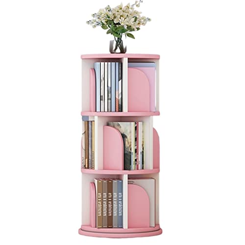ABBNIA 3-stufiges drehbares Bücherregal, bodenstehend, einfacher Bilderbuchständer für Kinder im Wohnzimmer, Heimbüro (Farbe: Rosa, Größe: 40 x 98 cm) (Pink 40 x 98 cm) von ABBNIA