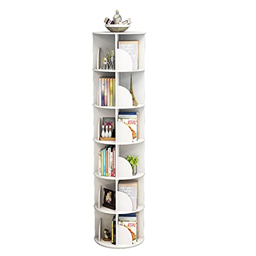 ABBNIA 360° rundes, drehbares Bücherregal, Bücherregal für kleine Räume, Eck-Bücherregal, 1–6 Etagen (weiß 97 cm) (weiß 190 cm) von ABBNIA