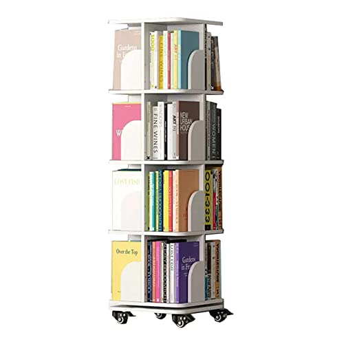 ABBNIA Bücherregale, drehbares Bücherregal, 360°-Regal, bewegliches Bücherregal, Heim-Bücherregal mit Rollen, 2/3/4 Schichten, um Platz zu sparen (weiß 40 x 40 x 74,5 cm) (weiß 40 x 40 x 137,7 cm) von ABBNIA
