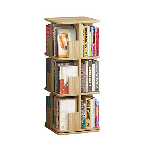 ABBNIA Bücherregale 360° drehbares Bücherregal, mehrschichtig, einfaches Bücherregal, großes Fassungsvermögen, Bodenlagerregal für Kinder (weiß, 4 Schichten (128 cm)) (braun, 3 Schichten (97 cm)) von ABBNIA