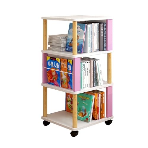 ABBNIA CD-Regal, 3-stöckig, drehbar, um 360° drehbar, Bücherregal, Ausstellungsregal, bodenstehendes Bücherregal, geeignet für Büro/Zuhause (Farbe: Rosa) (Rosa) von ABBNIA