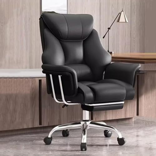 ABBNIA Stuhl Großer und hoher Bürostuhl Ergonomischer Chefsessel, Drehstuhl-Rückenstütze, Computerstühle Gaming-Schreibtischstuhl aus Leder mit Rollen/Schwarz/A (Schwarz/B) von ABBNIA